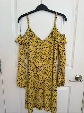 Michael Kors Yellow Floral Cold-Shoulder Sundress- XS